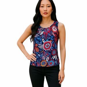 BODEN Women’s Navy Blue Multicolor Floral Sleeveless Tie Back Blouse Size 8